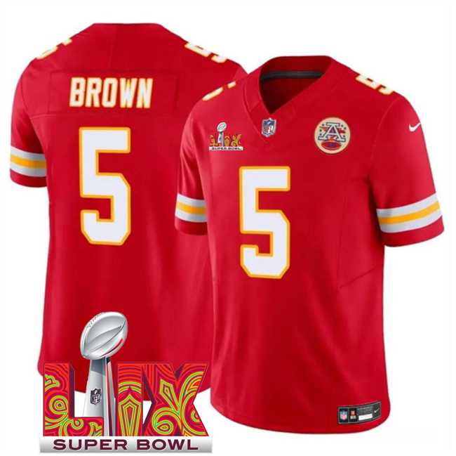 Men & Women & Youth Kansas City Chiefs #5 Hollywood Brown Red 2025 Super Bowl LIX Patch F.U.S.E. Vapor Limited Stitched Jersey
